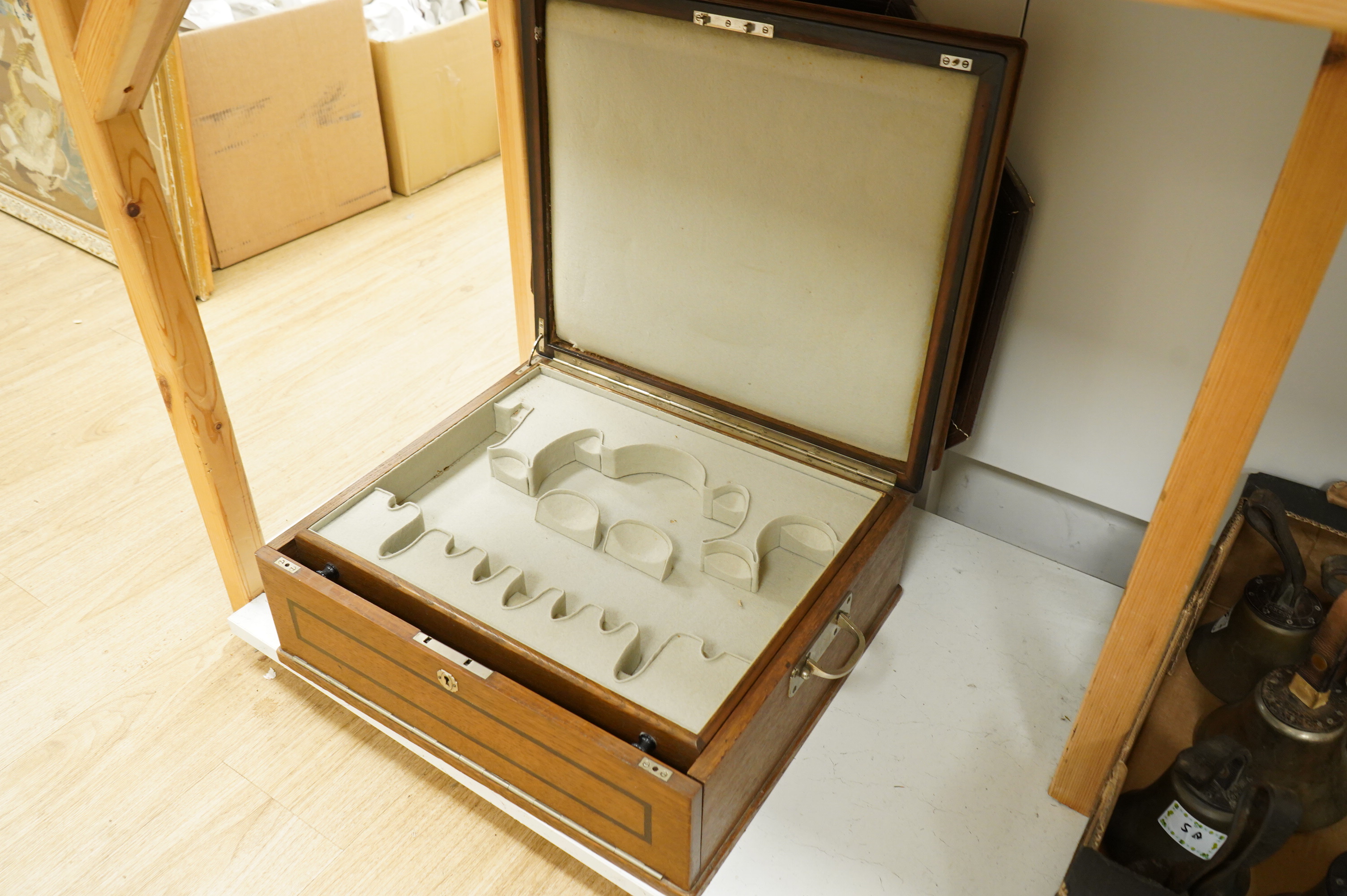 An empty two handled oak two drawer canteen fitted for cutlery, width 51.5cm.